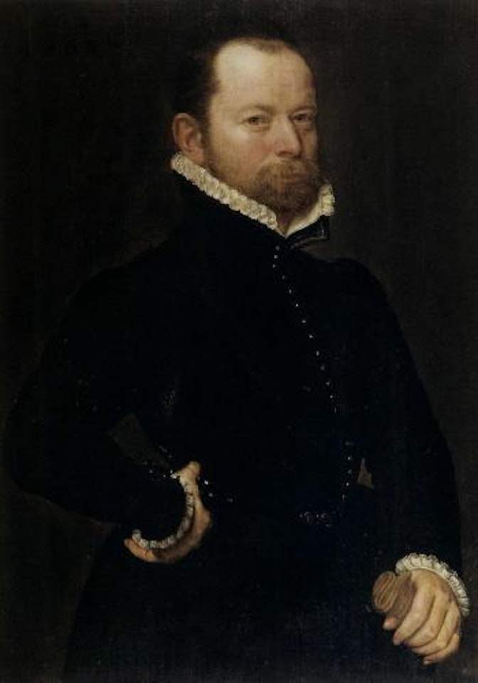 Portrait of man in black jacket by Adriaen Thomas Key