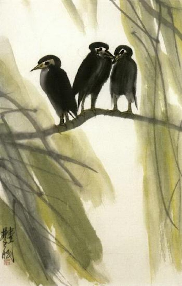 Birds amidst willow by Lin Fengmian