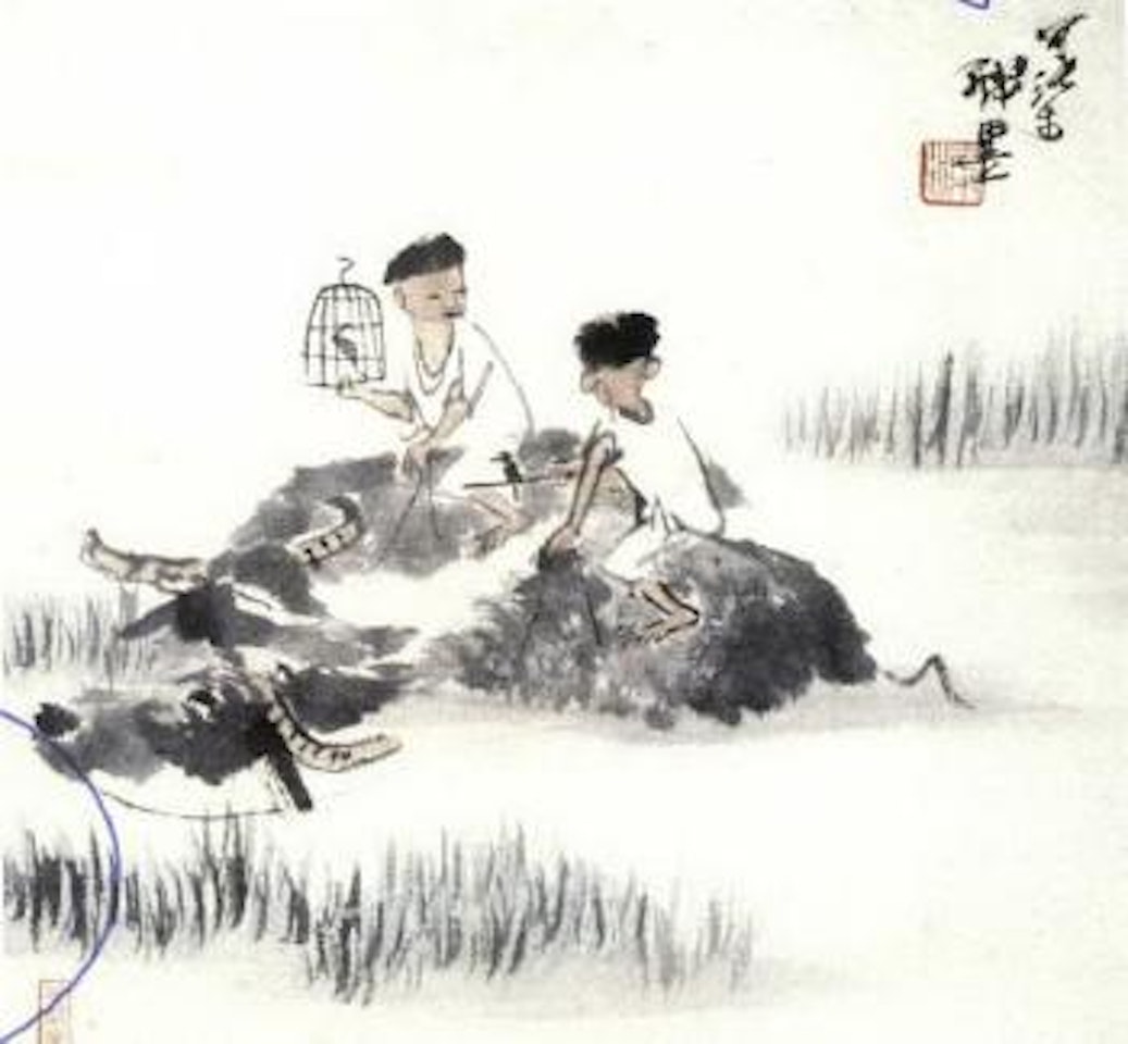 Herdboys with birds by Li Keran