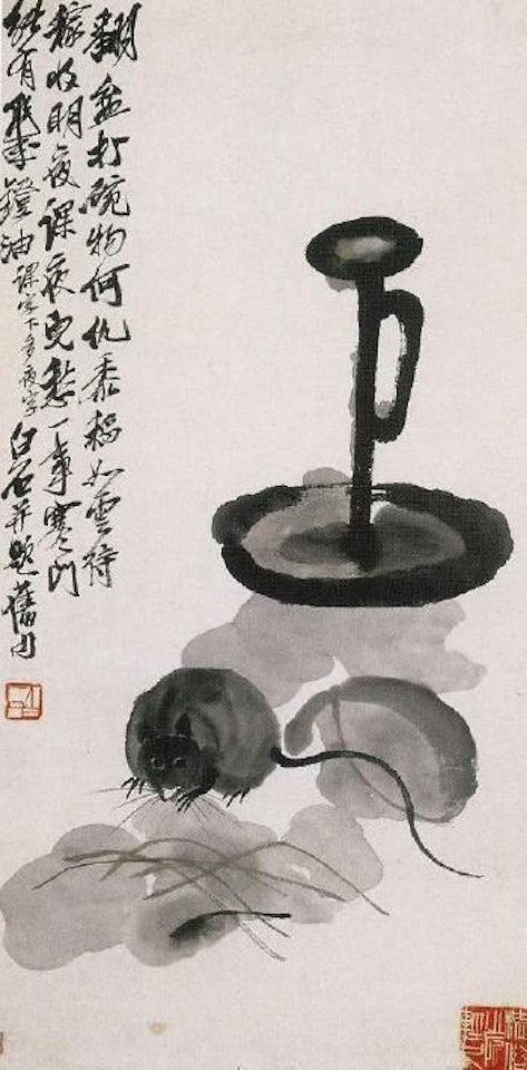 Rat and oil lamp by Qi Baishi
