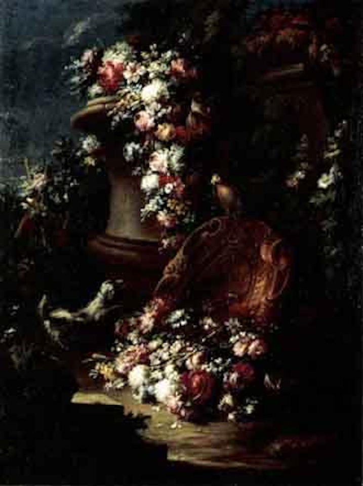 Still lives of garlands of flowers by Gasparo Lopez