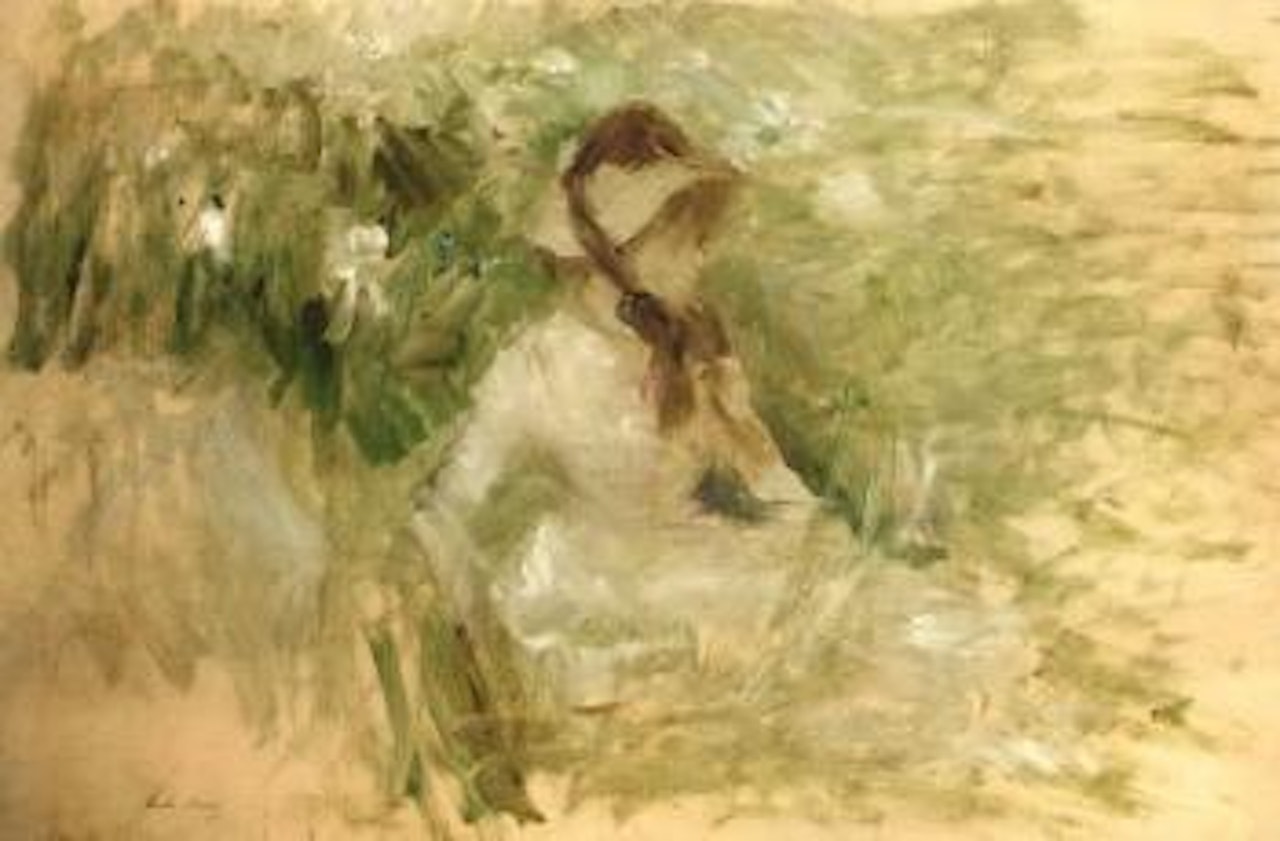 Jeune femme assise dans l'herbe by Berthe Morisot