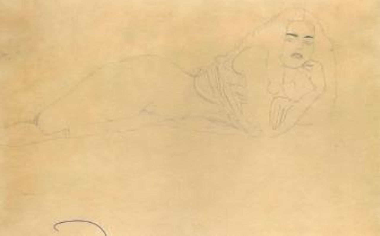 Auf gestutzt liegender Halbakt nacht rechts by Gustav Klimt