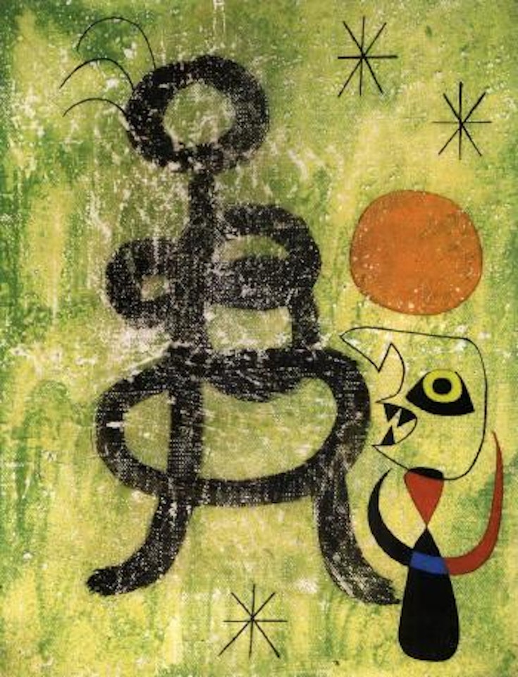 Femme et oiseau devant le soleil by Joan Miró