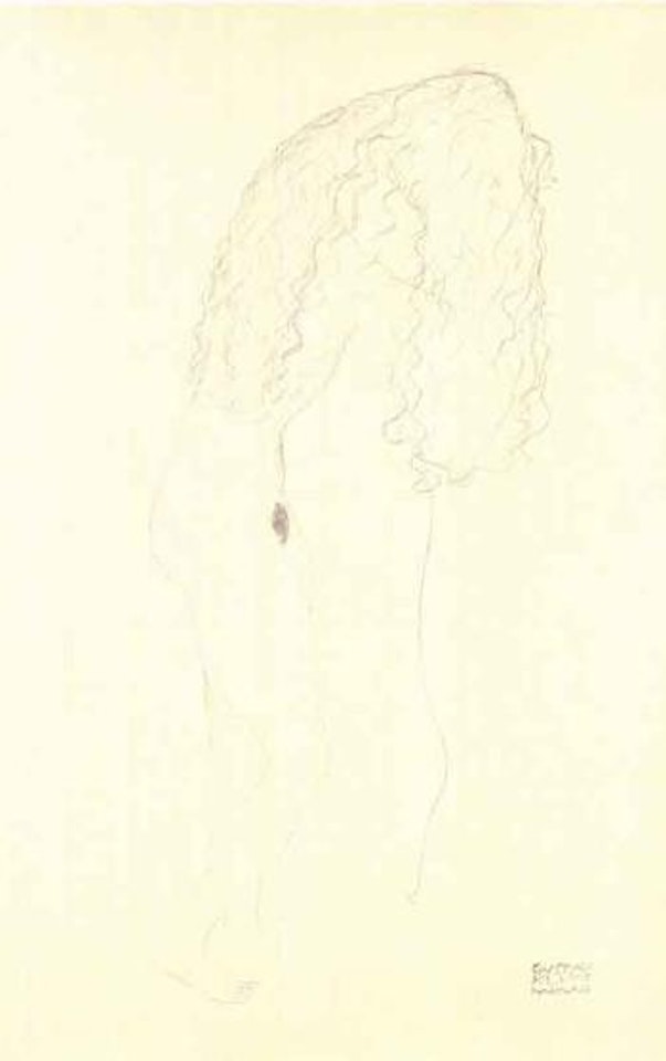 Standing nude with her face covered by her long hair by Gustav Klimt