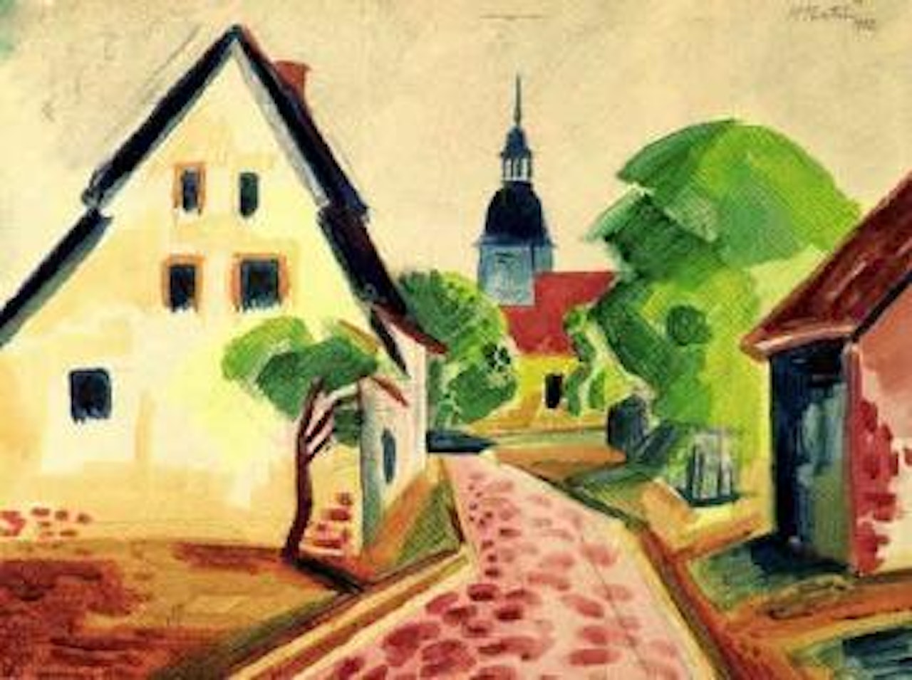 Village street in Liba with church by Max Pechstein
