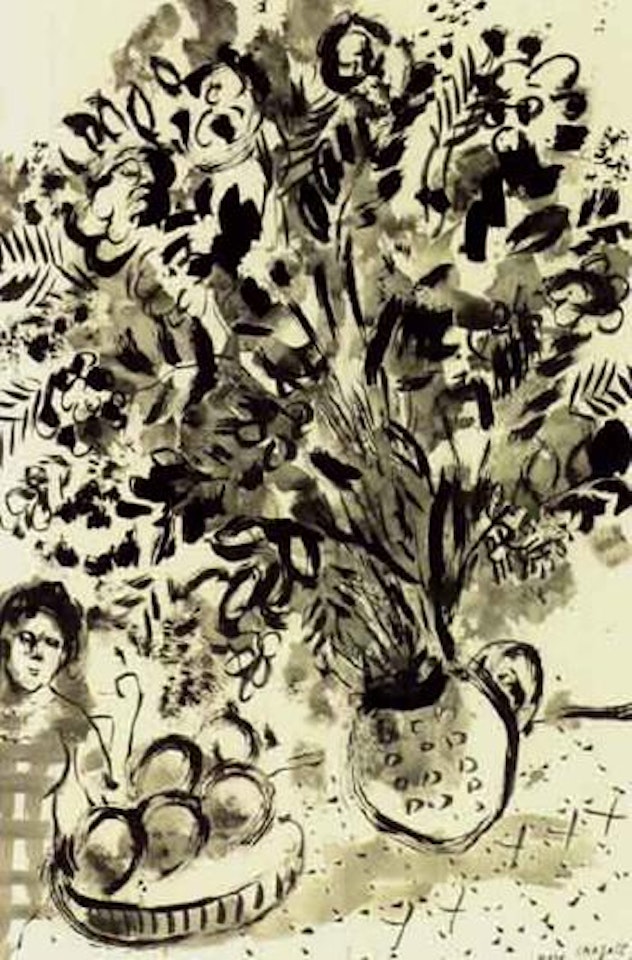 Bouquet et robe a carreaux by Marc Chagall