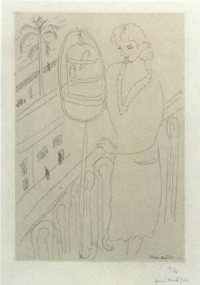 Jeune femme au balcon observant des perruches by Henri Matisse