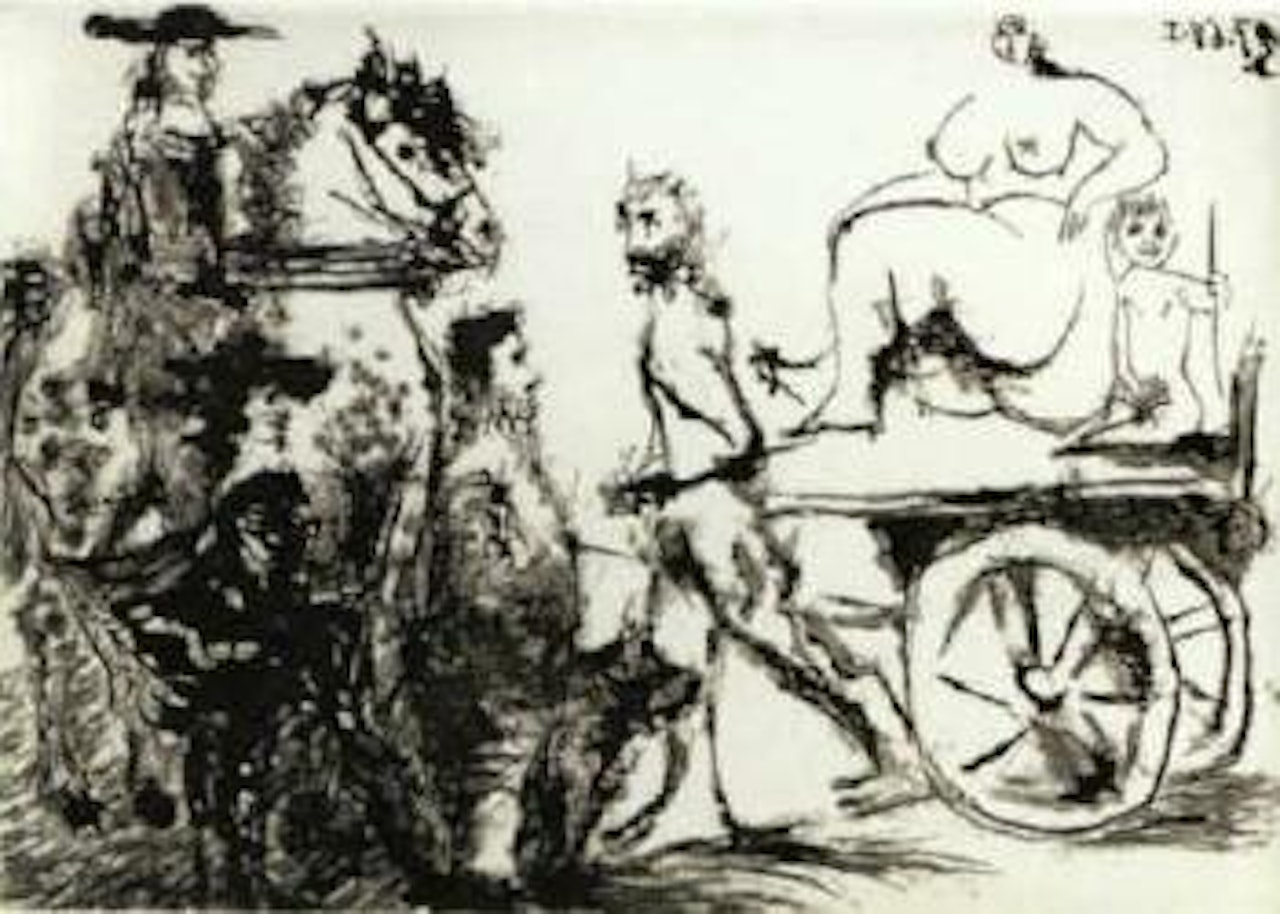 Don Quichotte, Sancho et un Mousquetaire regardant passer dulcinee by Pablo Picasso