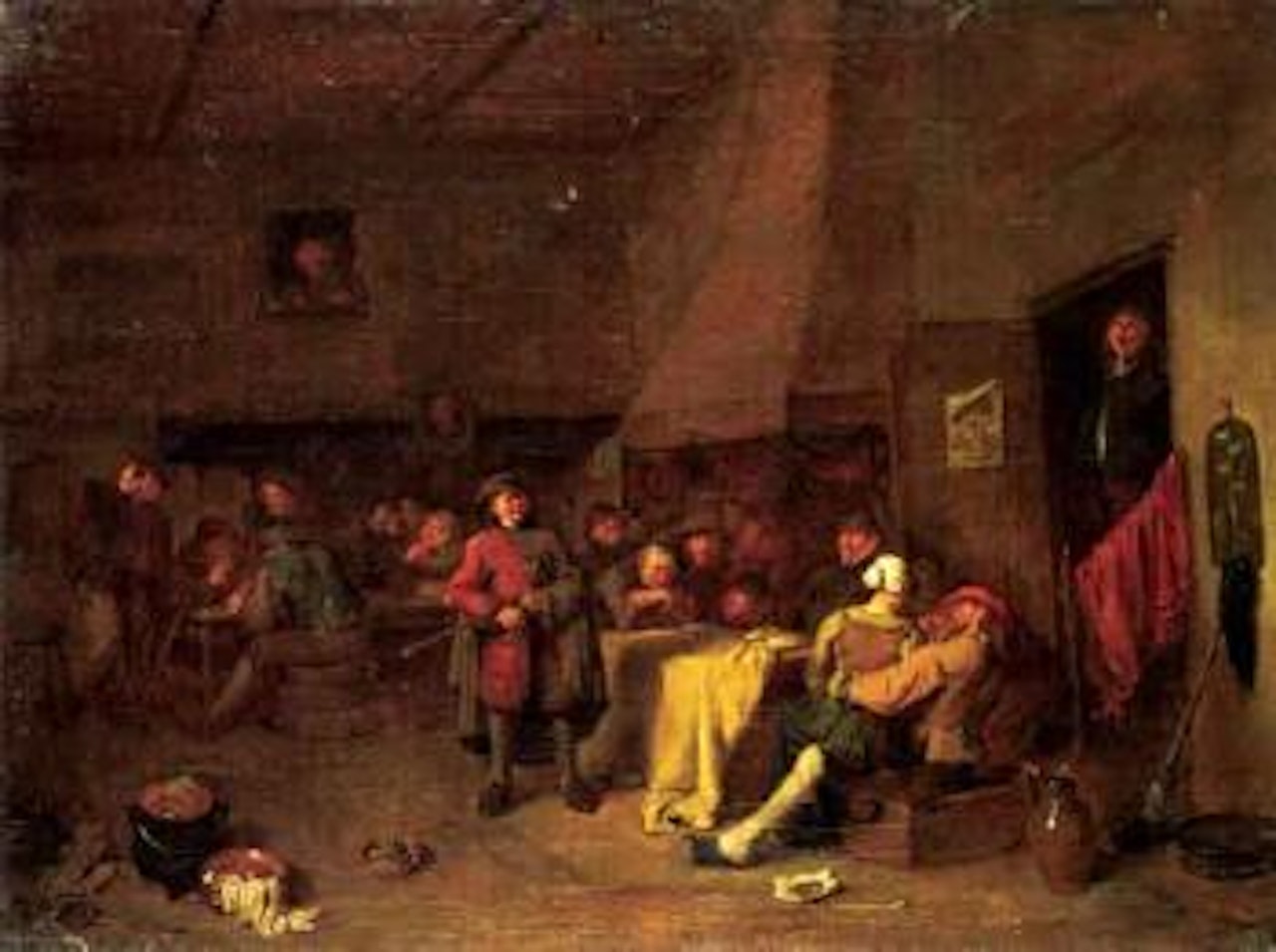 Tavern interior with pipe-player and merry company by Egbert van Heemskerk III