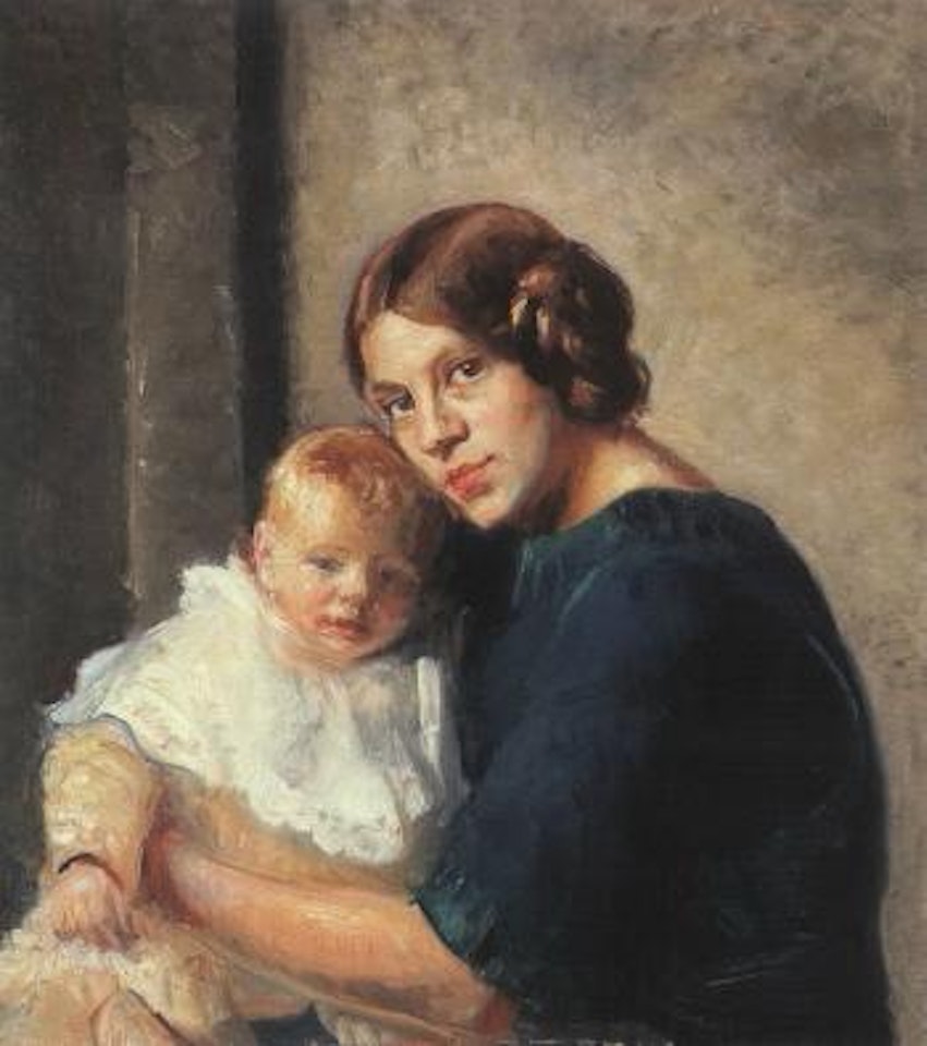 Young mother holding baby by Michael Ancher
