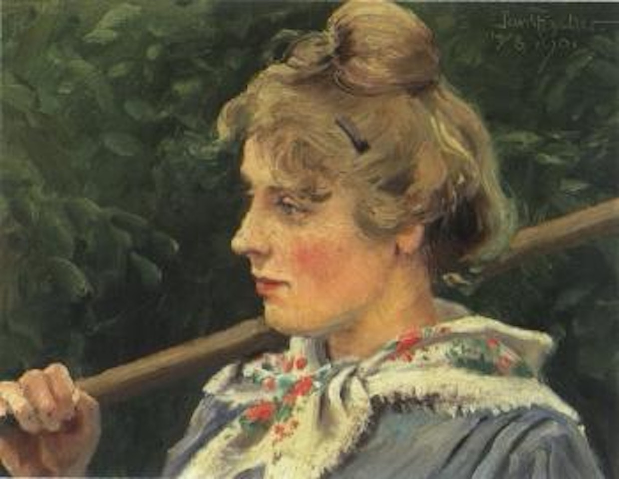 Young harvester girl from Varmland in Sweden by Paul Fischer
