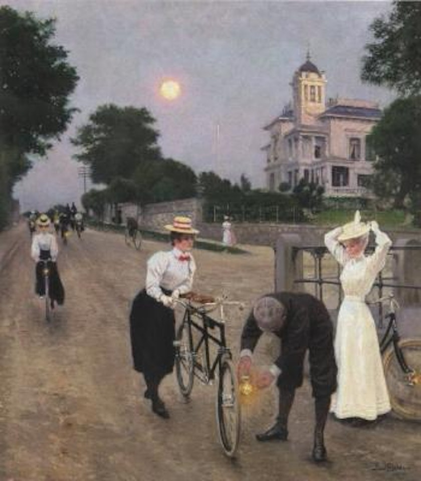 Cyclists at Emilias Kilde - evening at Strandvejen by Paul Fischer