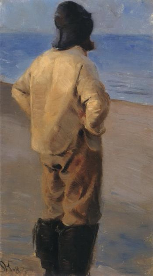 Fisherman seen from the right handside at Skagen Strand by Peder Severin Kröyer