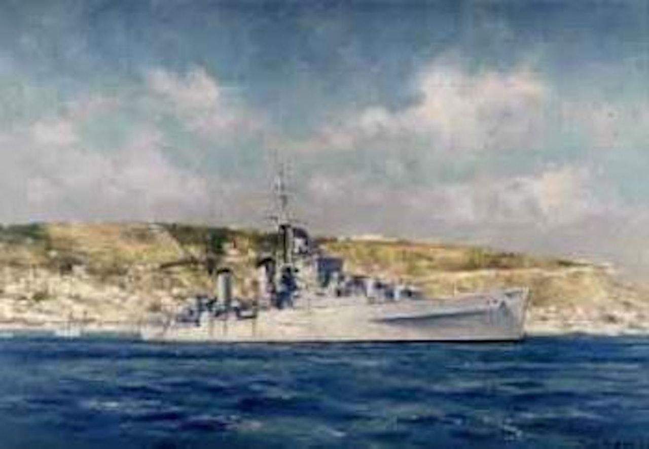 HMS Phoebe laying off Haifa by David Shepherd