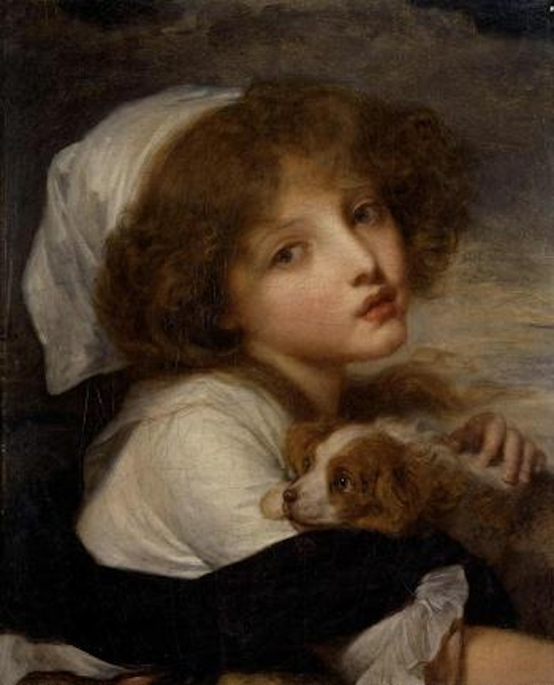 Young girl with spaniel by Jean-Baptiste Greuze