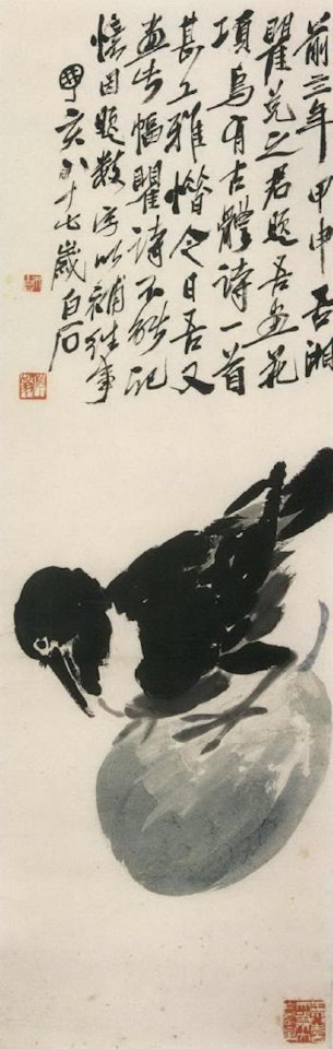 Person crow on a melon by Qi Baishi