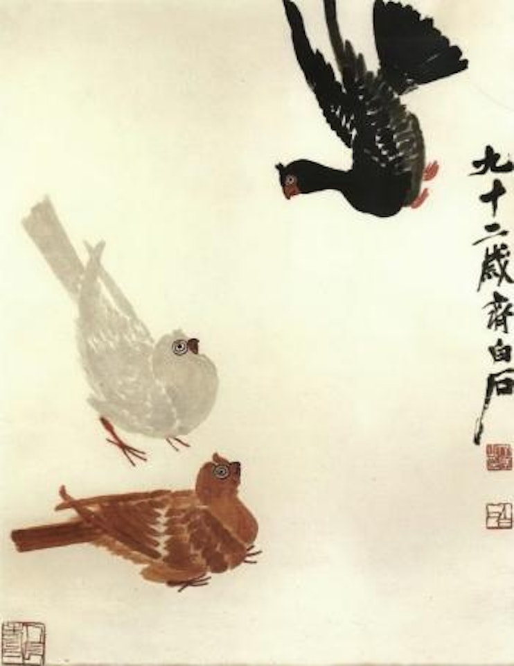 Three doves by Qi Baishi