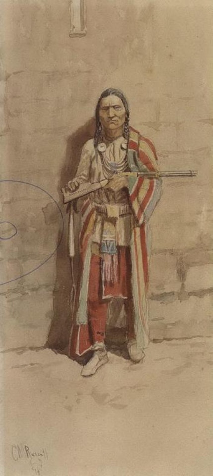 Indian with his Winchester by Charles M Russell