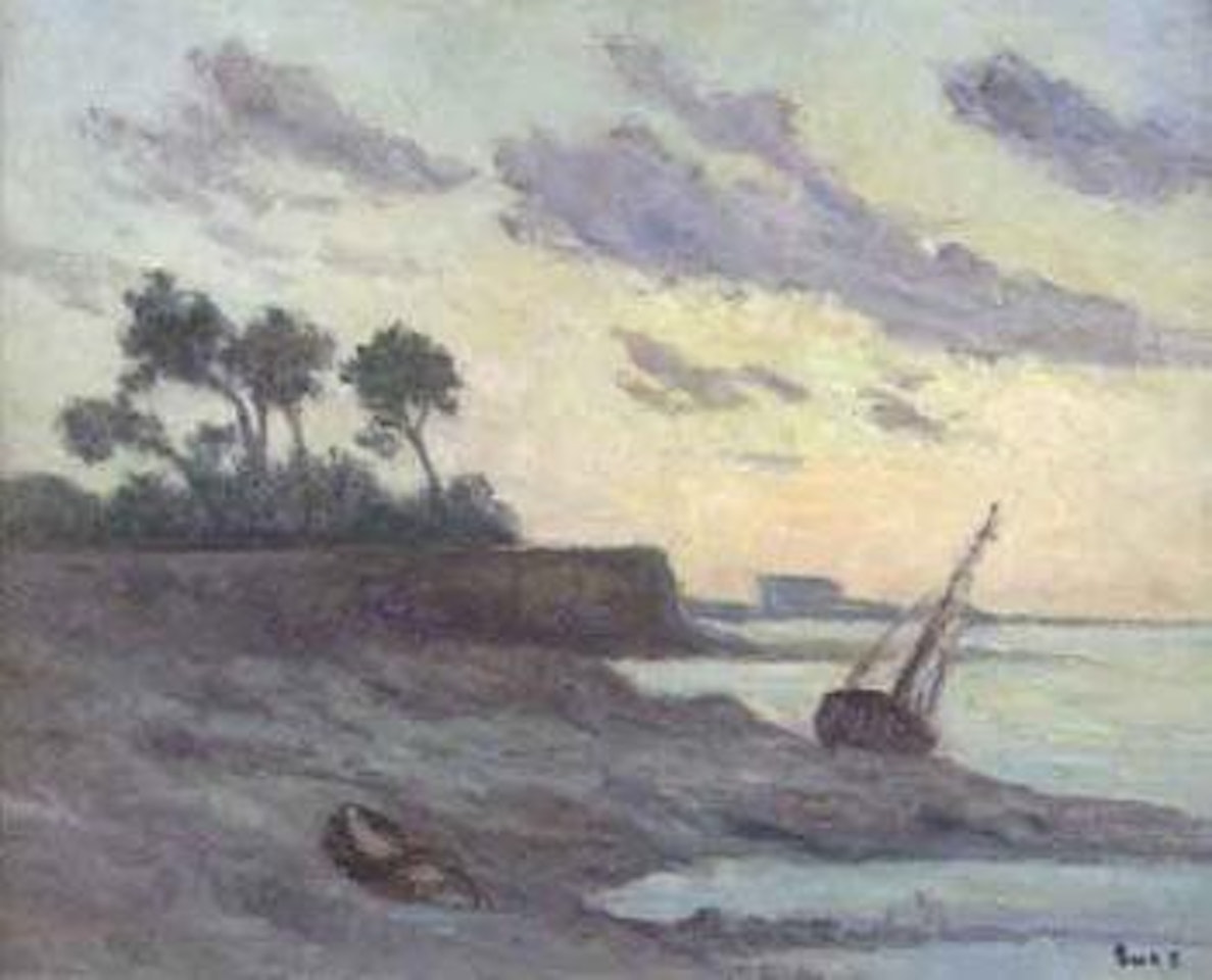 Cote sauvage, coucher de soleil, effet de vent by Maximilien Luce