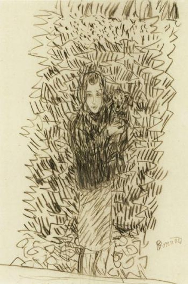 Jeune femme tenant un chien dans ses bras by Pierre Bonnard