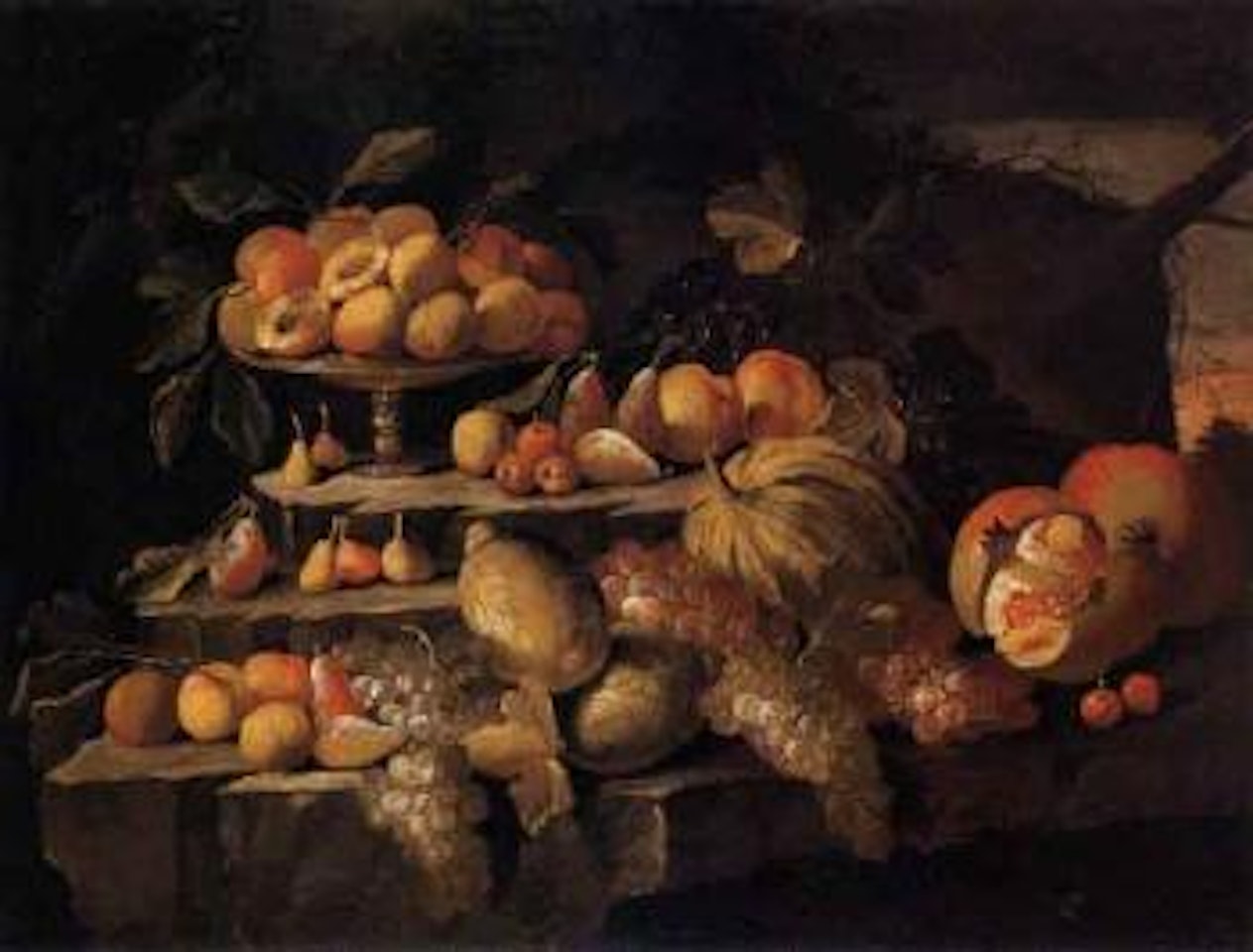 Peaches, fruit and pumpkin. Apricots, cherries and figs by Neapolitan School
