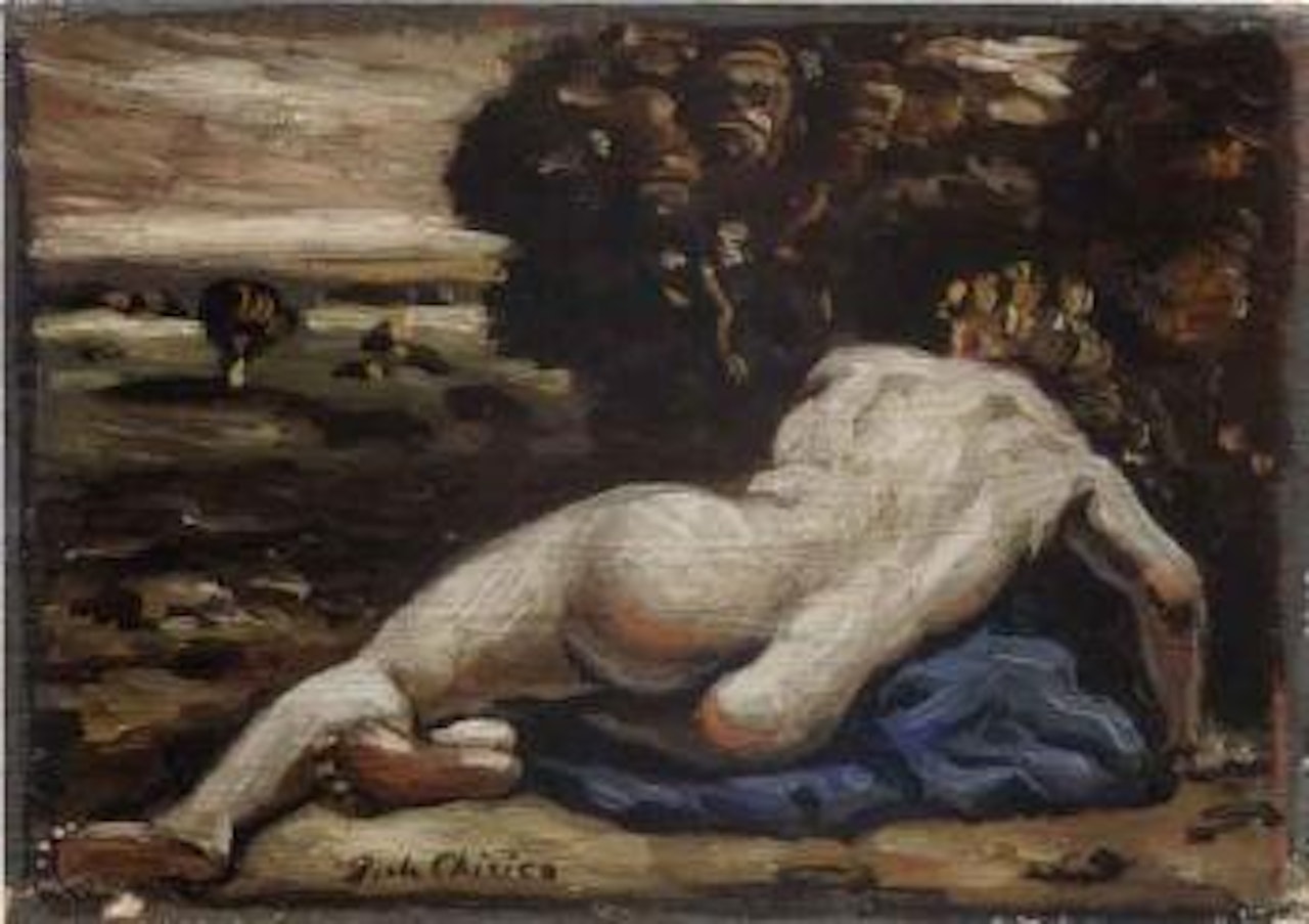 Reclining female nude with blue cloth by Giorgio de Chirico