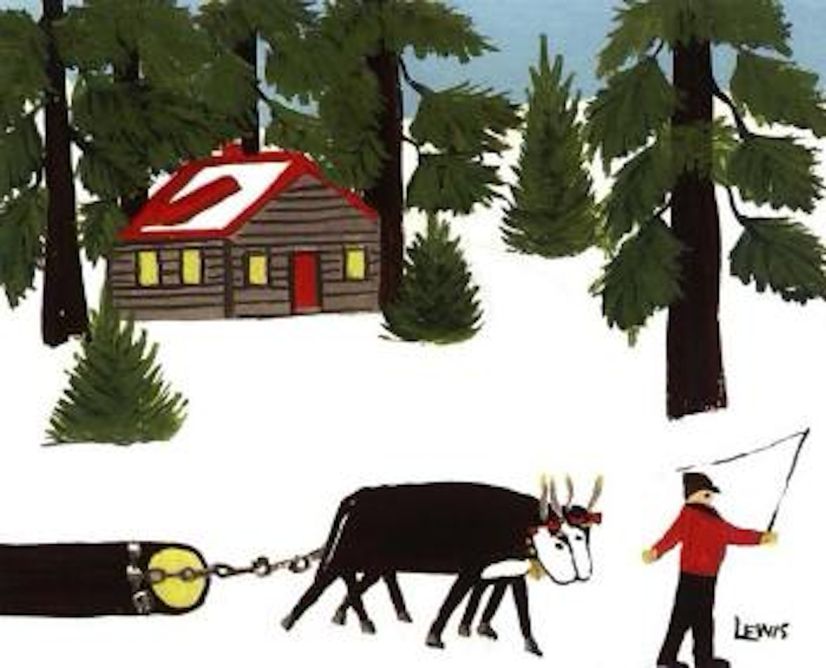 Team of oxen in winter by Maud Lewis