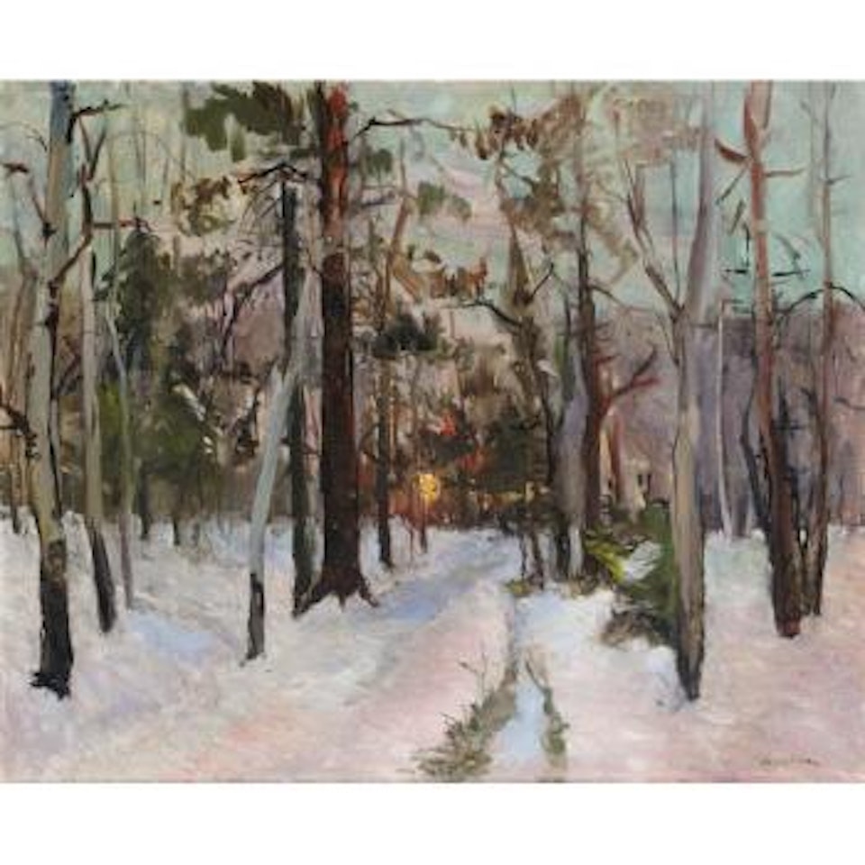 Sunset in the forest by Georgij Aleksandrovic Lapschin