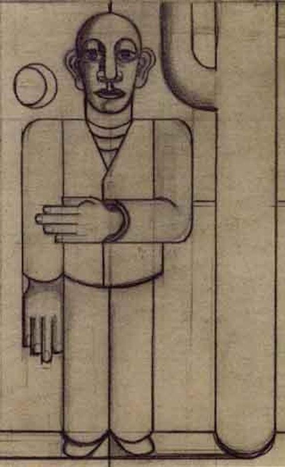 Man in wood - self portrait standing by Heinrich Hoerle