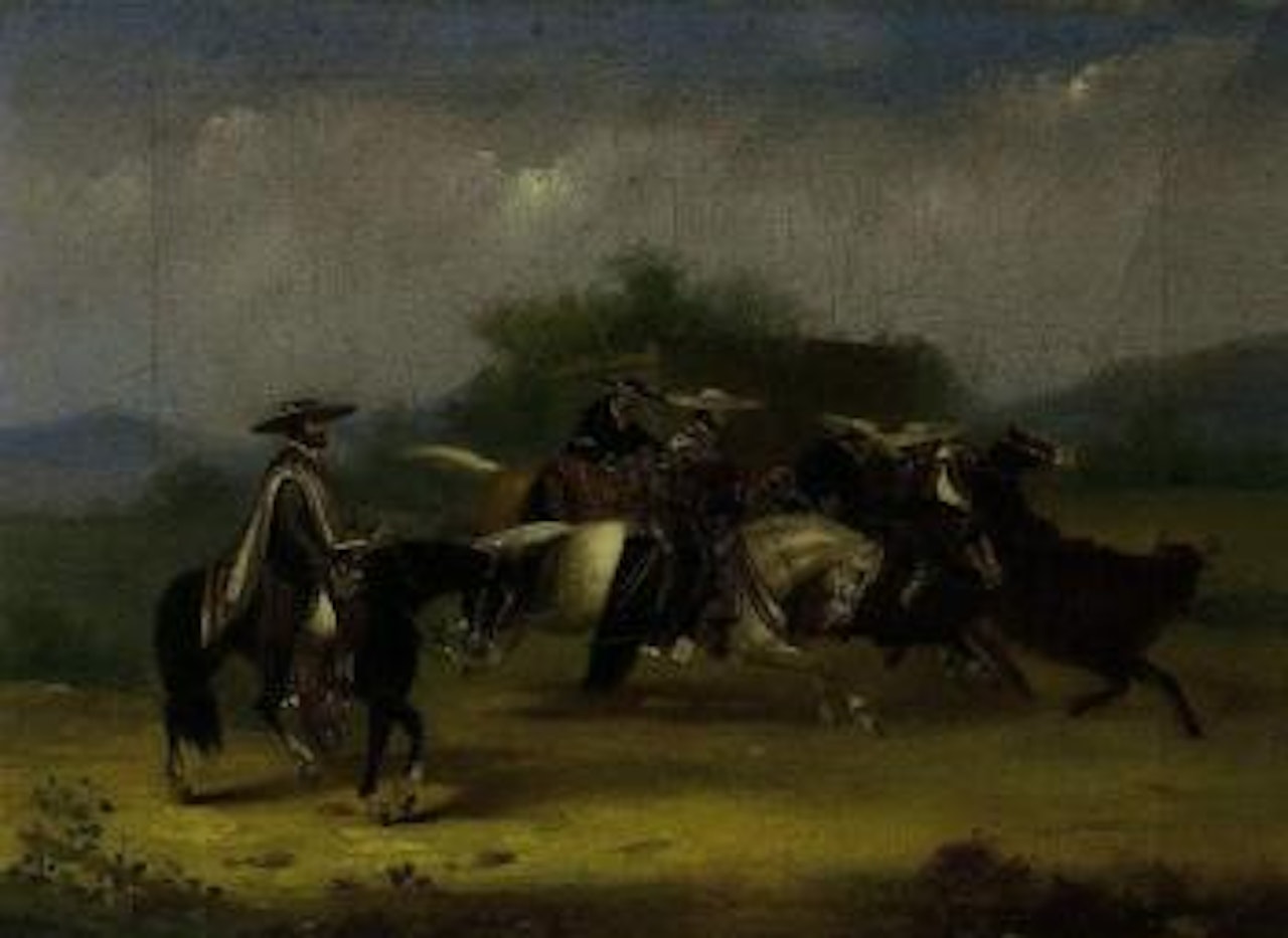 Bull scene. Attacking the carriage by Mexican School