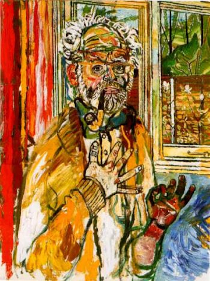 Self portrait with yellow pipe by John Bratby