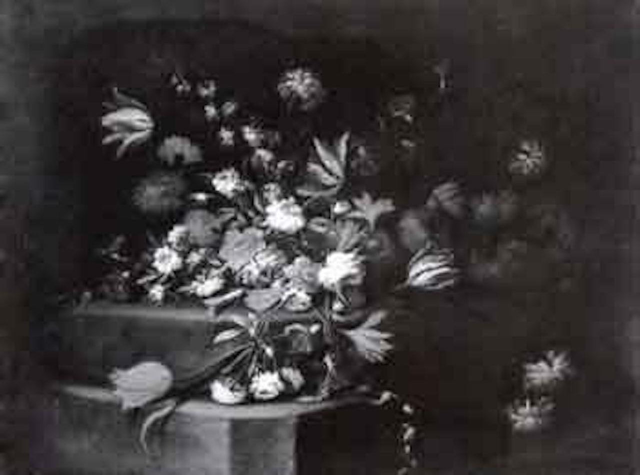 Formal floral stil life with tulips, carnations and morning glories by Italian School