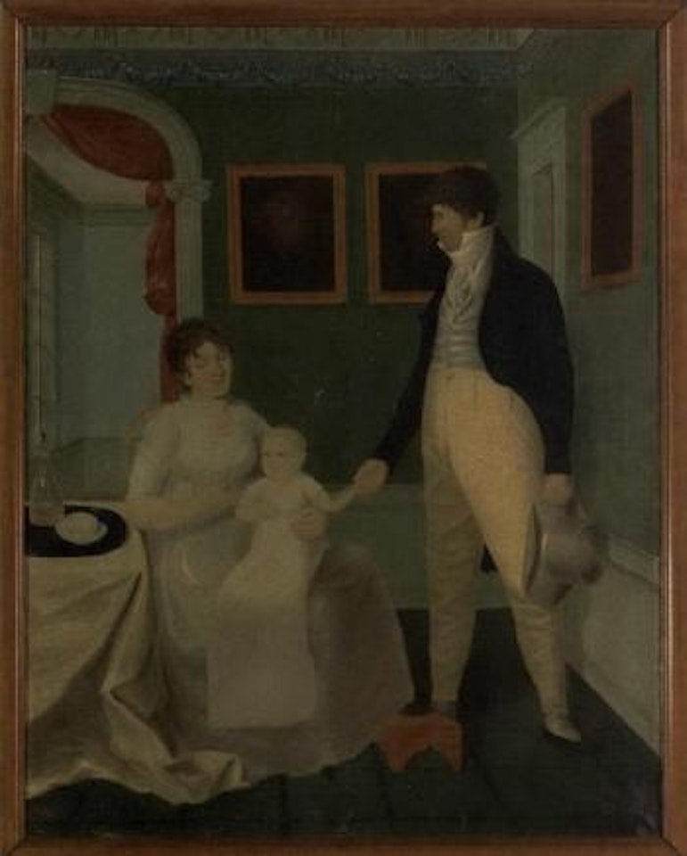 Portrait of a young family taking tea by English School