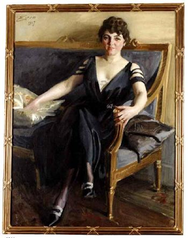 Interior scene with seated lady - Mrs Bertha Berg by Anders Zorn