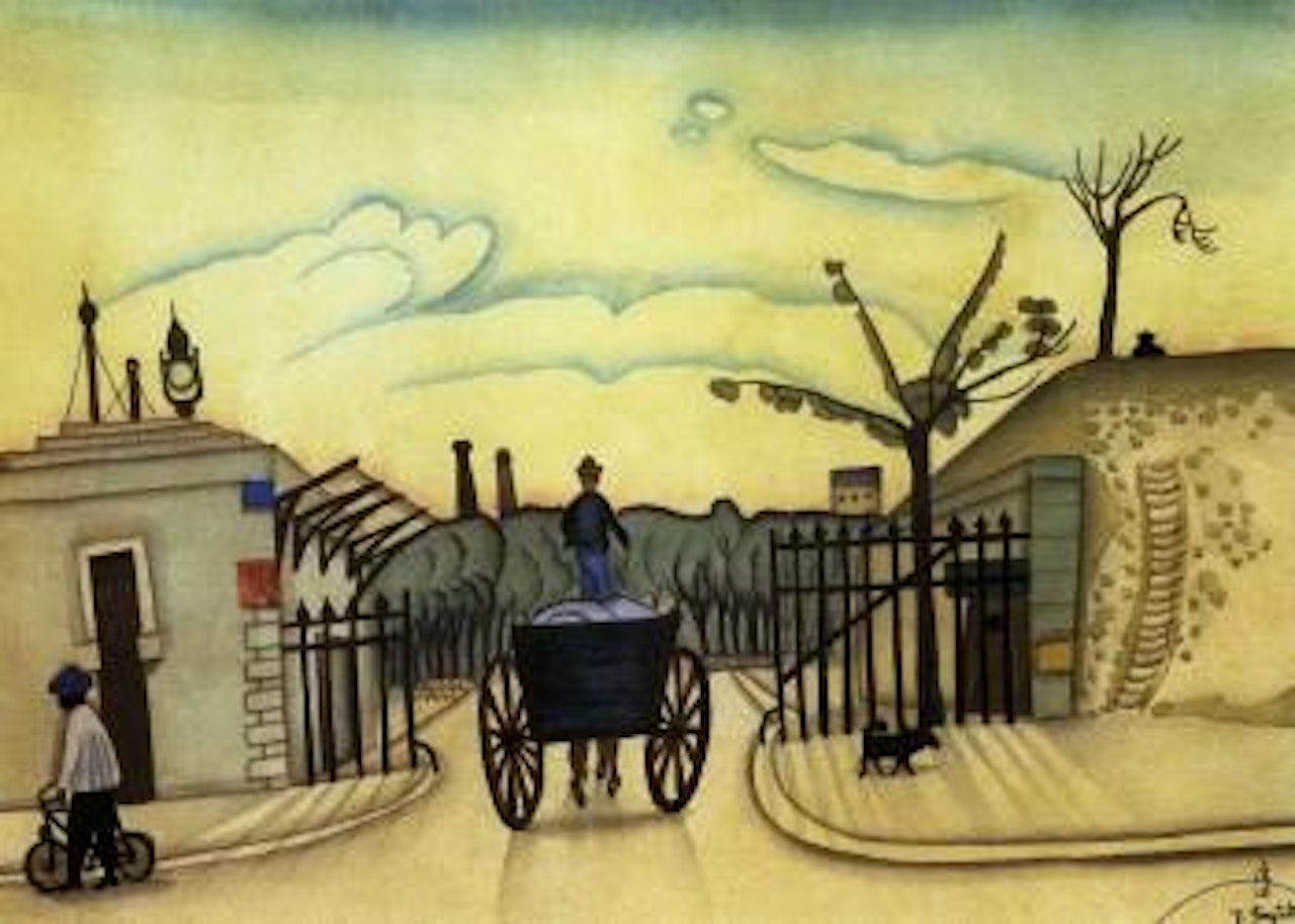 Cariole et cycliste, POrte d'Orleans a Paris by Leonard Tsuguharu Foujita
