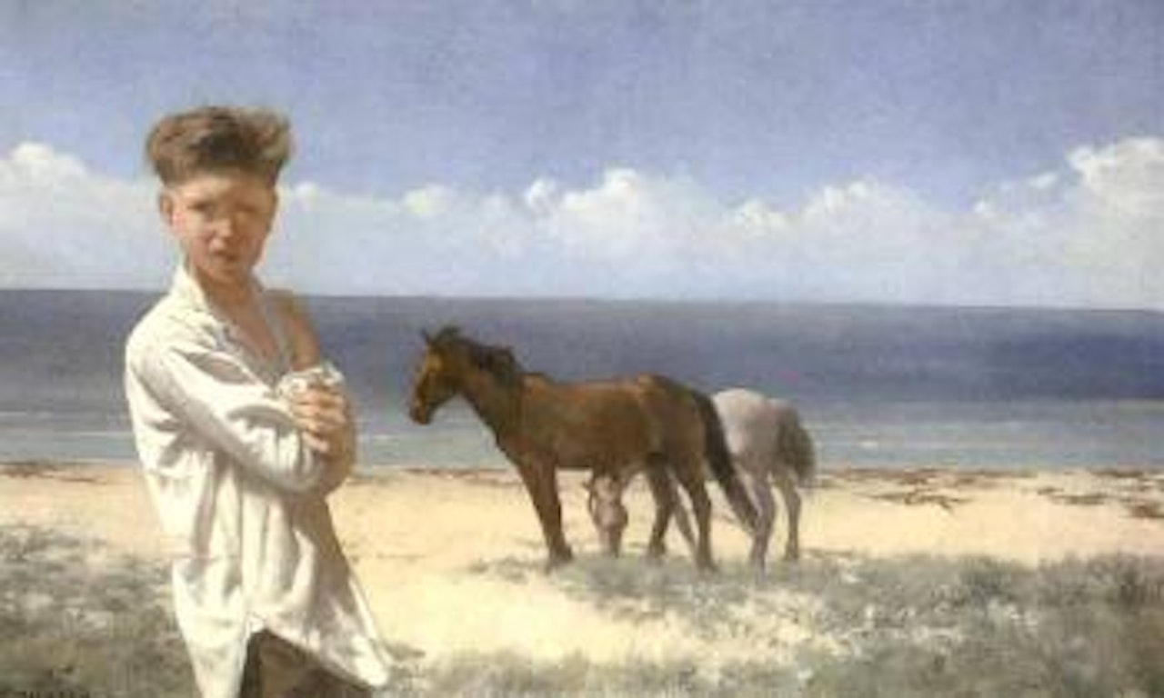 Boy and horses on the seashore by Patrick Hennessey