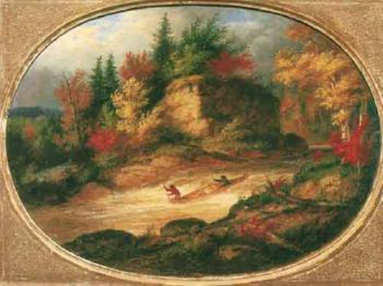 Indians shooting the rapids by Cornelius Krieghoff