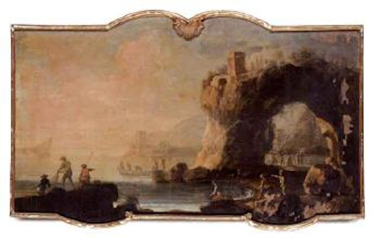 Mediterranean coastline with fishermen by Carlo Bonavia