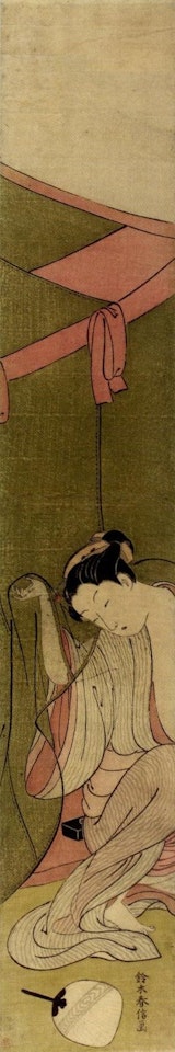 Bijin emerging from a mosquito net by Suzuki Harunobu