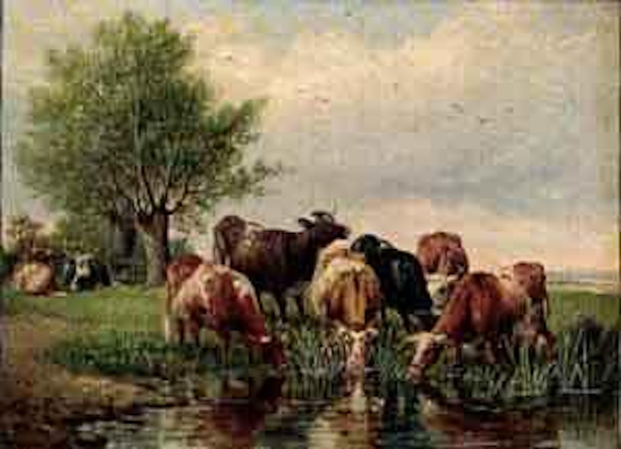 Cattle watering by Thomas Sidney Cooper
