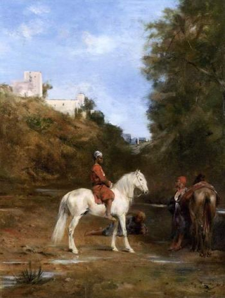 Cavaliers au bord d'une mare by Eugene Fromentin