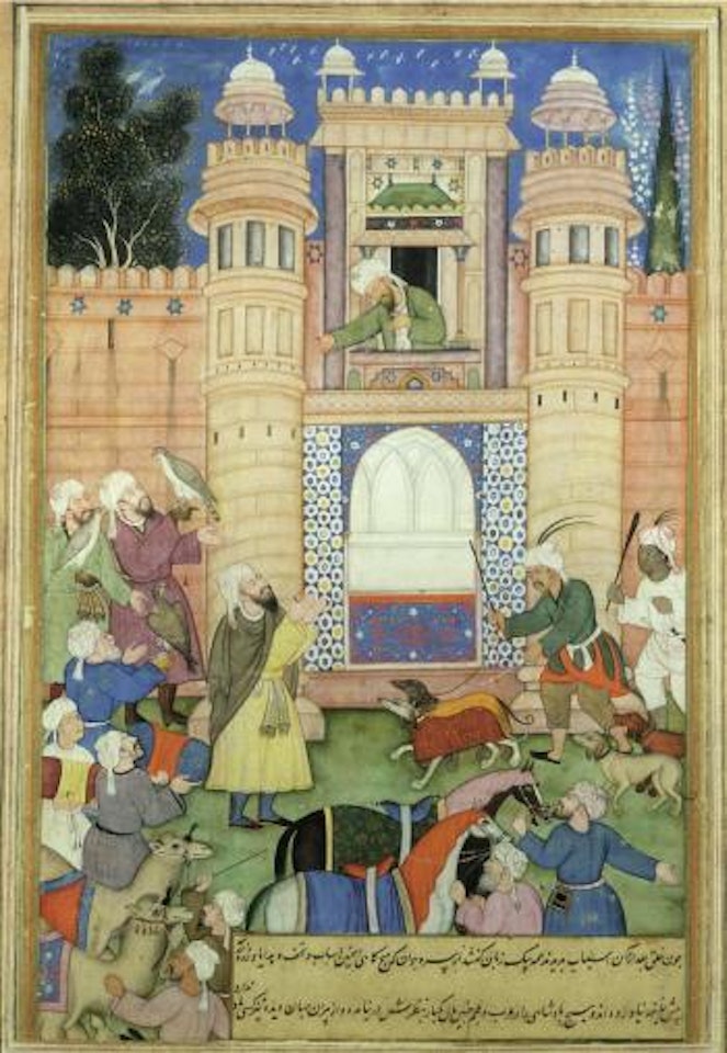 Member of the Barmakid Family offering gifts to the Caliph by Mughal School