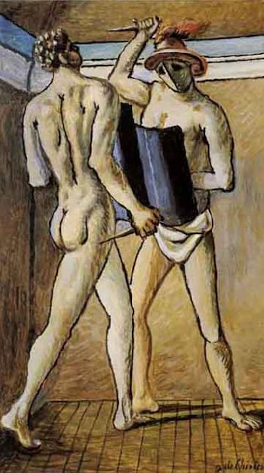 Gladiators fighting by Giorgio de Chirico