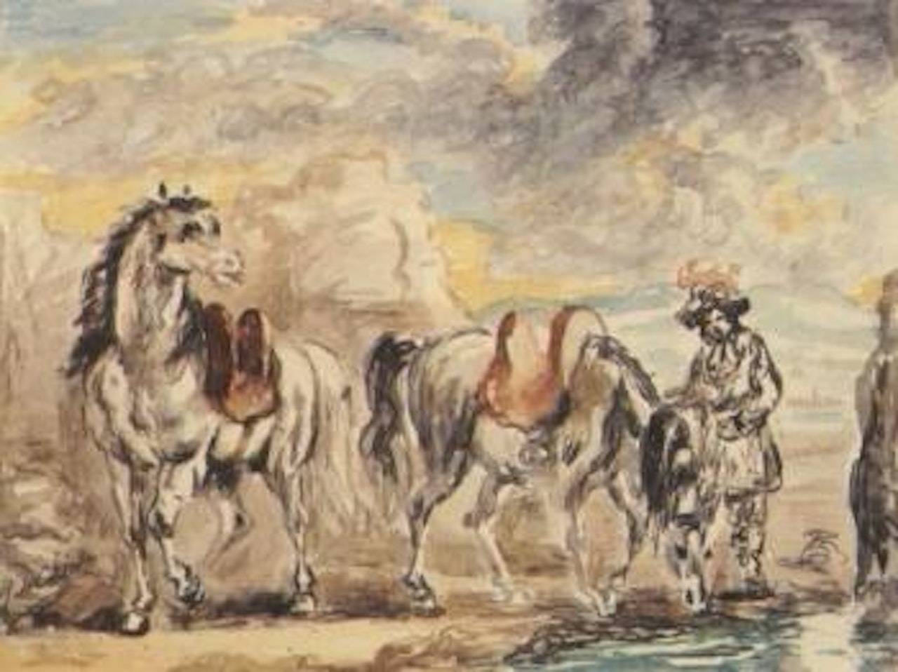 Horses watering and rider by Giorgio de Chirico