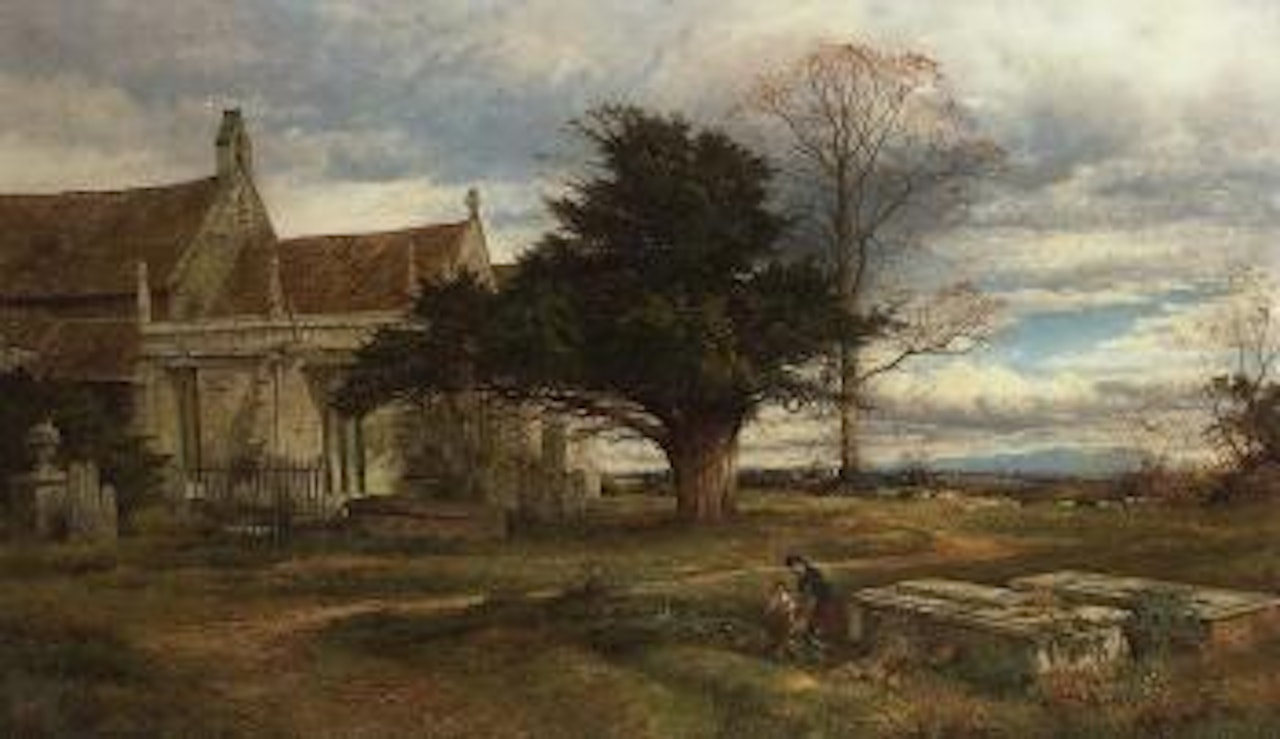 English country churchyard, autumn by Benjamin Williams Leader