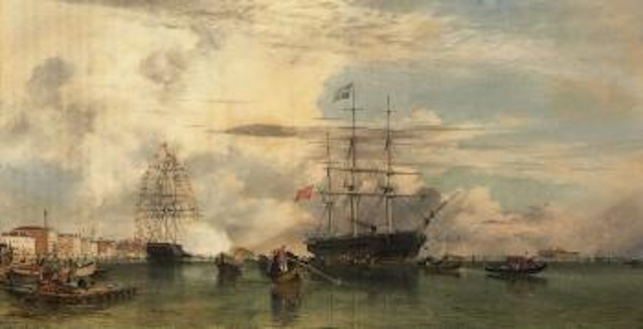 Arrival of Otho, ex-king of Greece, at Venice 29th October, 1862, in H.M Corvette Scylla by Edward William Cooke