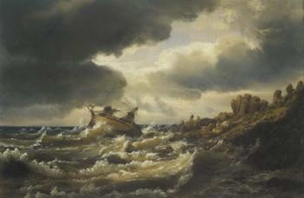 Shipwreck by the coast at Kullen by Johan Christian Clausen Dahl