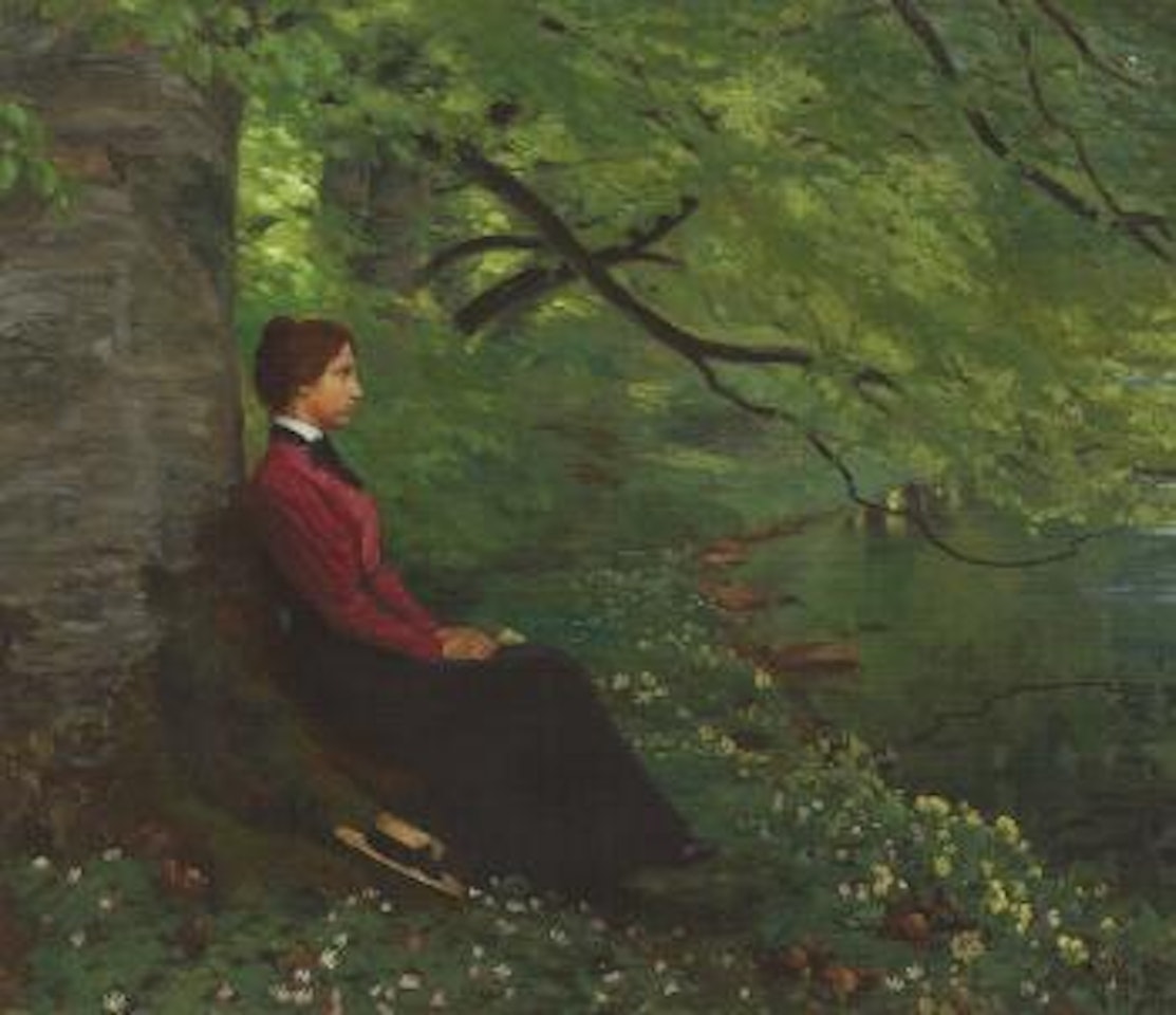 The artist's second daughter Maren Meta seated in woods near Odense by Hans Andersen Brendekilde