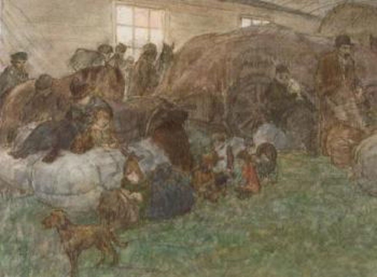 Belgische vluchtelingen nachtelijk kamp by Leo Gestel